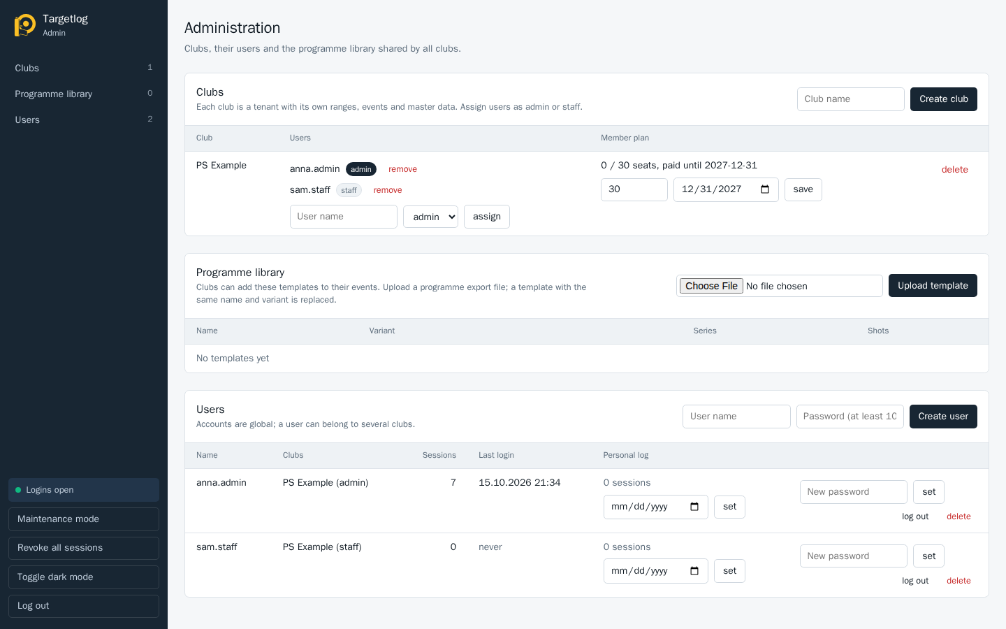 Admin panel