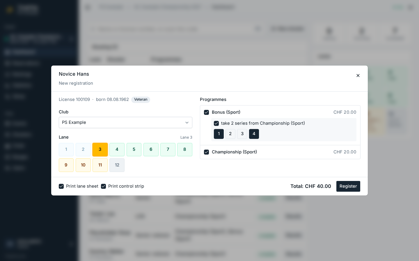 Registration dialog